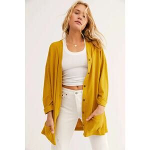 Free People FP Beach Take a Walk Textured Pure Cotton Oversized Button Cardigan